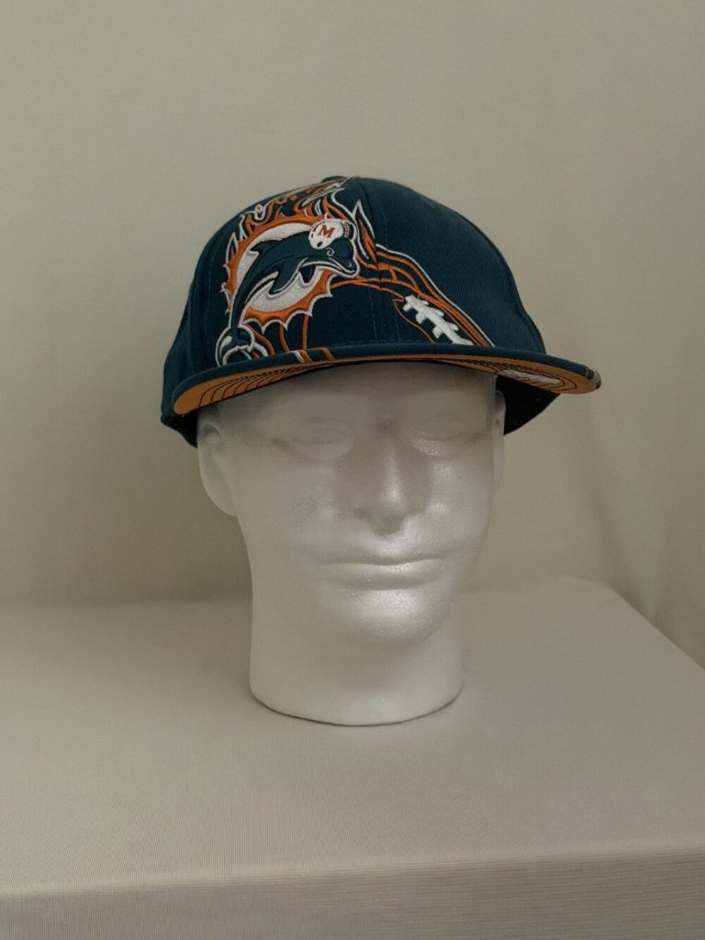 Miami Dolphins, NFL Team Apparel 100% Wool Flat Wide Brim Ballcap Size 7.5